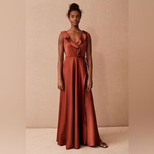Anthropologie BHLDN Tansy Satin Charmeuse Maxi Dress In Cinnamon 6 NWOT